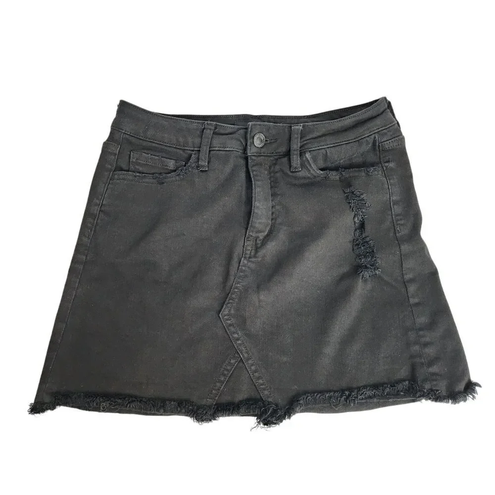 Vervet Skirt Women's 25 XS High Waisted Distressed Denim Mini‎ Black